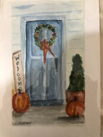 Original Watercolor Fall Entry Door with Welcome