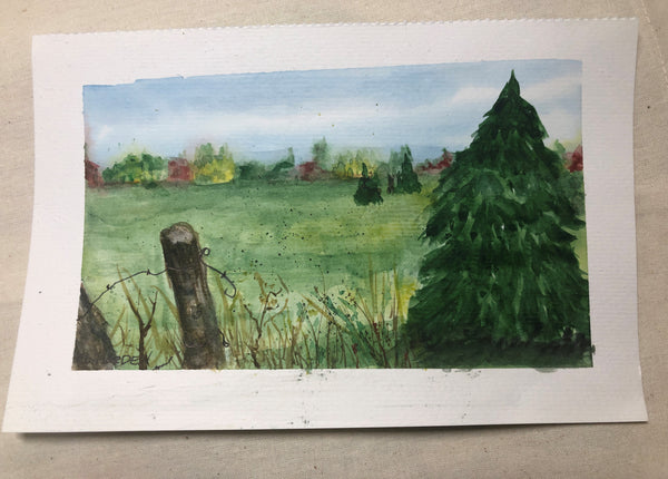 Original Watercolor Fall Landscape