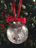 White Christmas Ornament; Cardinal Christmas Ornament; 3" Cardinal and winter trees ornament