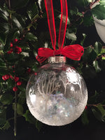 White Christmas Ornament; Cardinal Christmas Ornament; 3" Cardinal and winter trees ornament