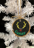 Hand-painted Personalized Wood Rudolf Christmas Ornament; Wood Disc Personalized Christmas Ornament