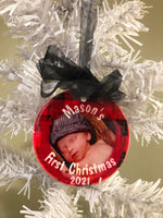 First Christmas Country Ceramic Personalized Photo Ornament